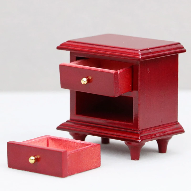 

1:12 Dollhouse Miniature Redwood Color Bedside Cabinet Drawer Chest Storage Table Bedroom Furniture Decor Doll House Accessories