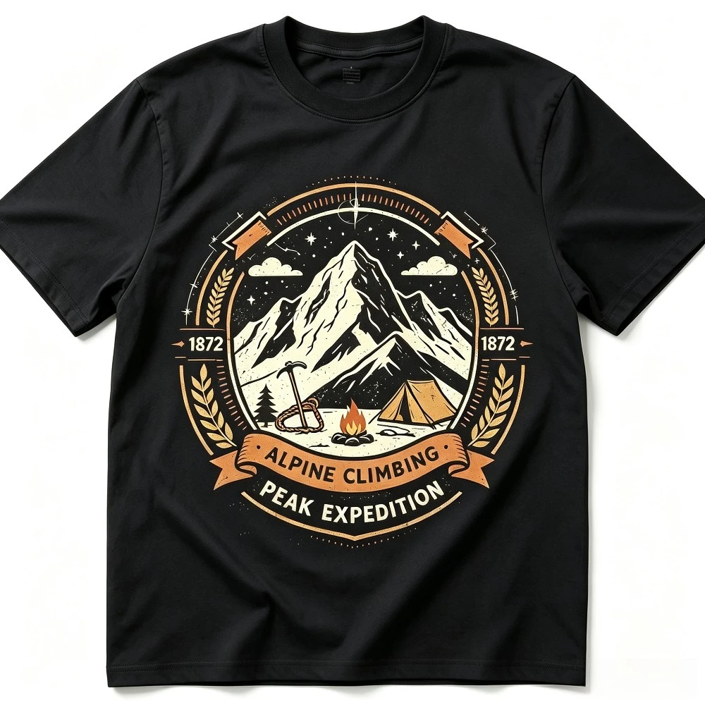 100% Cotton Vintage Alpine Climbing Peak Expedition T Shirt Retro Mountain Camping Oversized Graphic Tee For Men Women