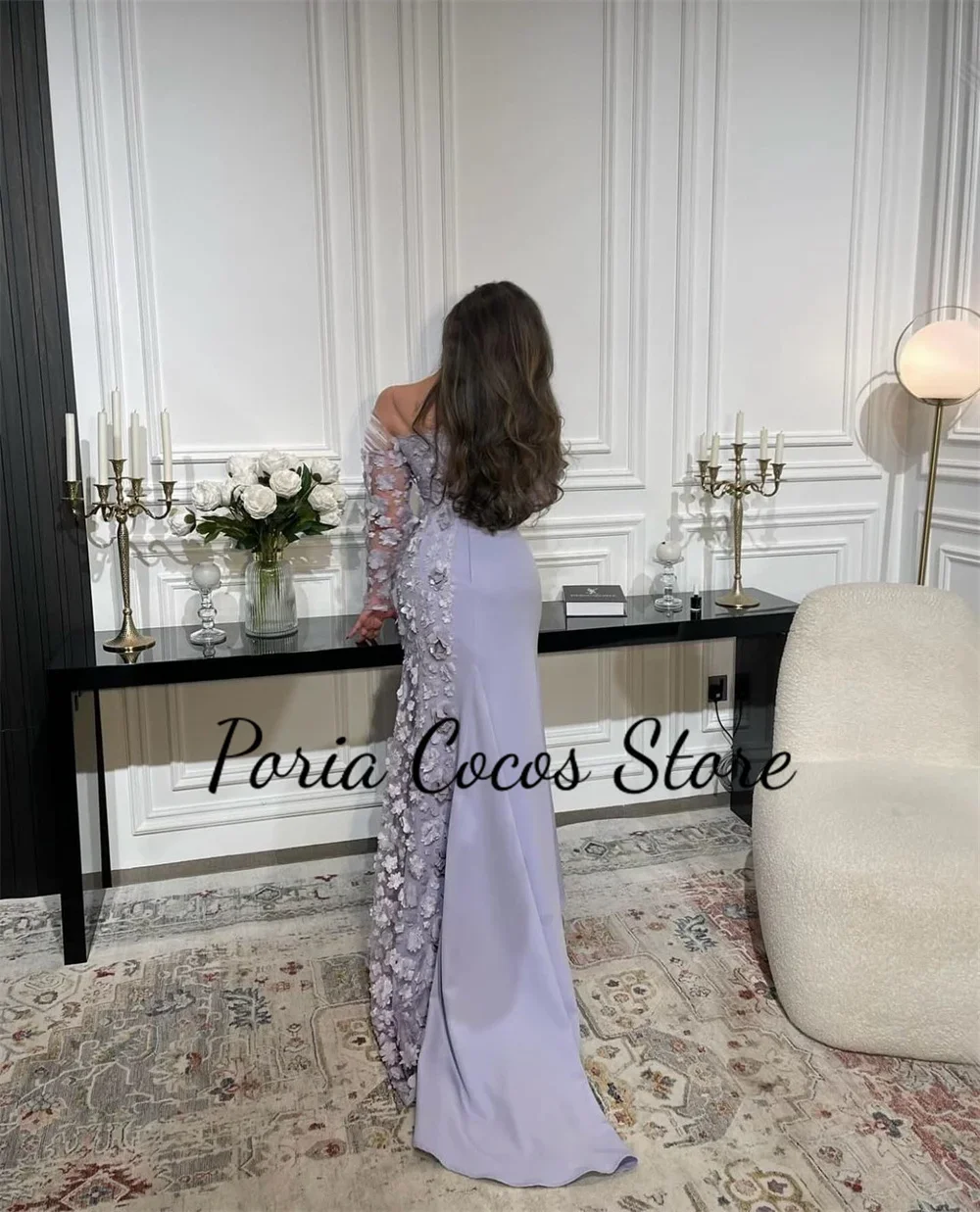 Customized Prom Gown For Women Luxury 3D Appliques Ankle-Length Sweep Train Full Sleeves Evening Party Dresses فساتين للحفلات ال