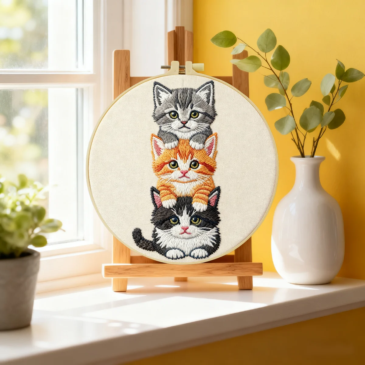 1 Stück 20X20CM/15X15CM 7,87/6,3 Zoll Katzen-Stickerei-Starter-Kit DIY-Kit DIY-Stickerei-Set Handarbeiten Malerei Nadelkunst – Detail 2