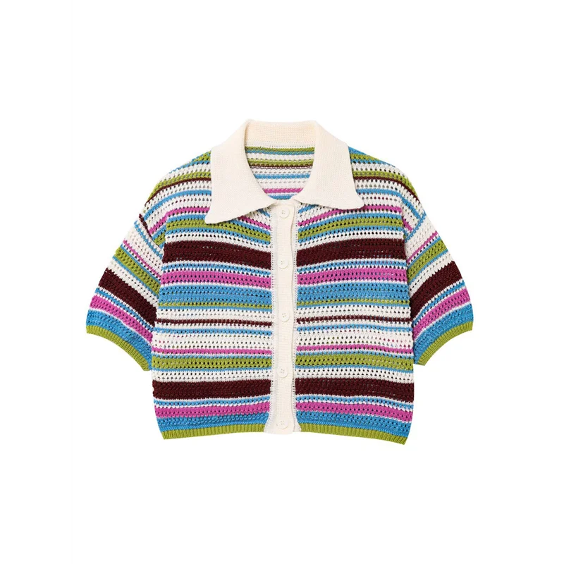 

ASDS-Women's Crochet Short Sets Stripe Button Down Cardigan With Shorts 2 Piece Knit Outfits