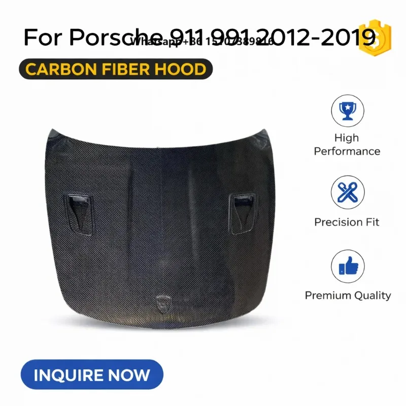 New Carbon Fiber Hood Vent for 911 (2012-2019)  GT3 RS Style Front Bonnet Replacement  Bolt-On  100% Fitment  Bolts