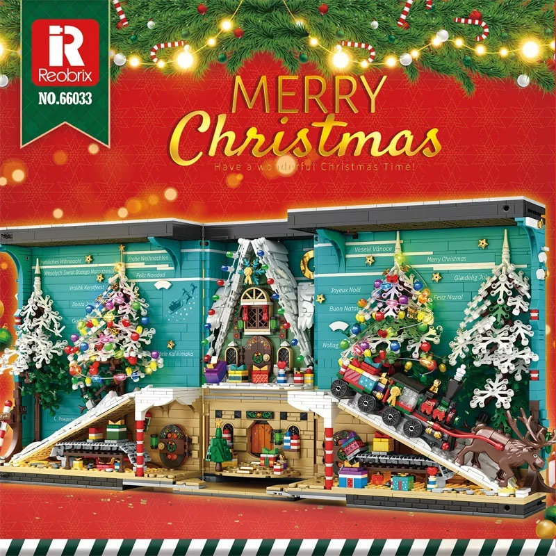 MOC-Serre-livres de Noël créatifs pour enfants, blocs de construction, briques d'assemblage, modèle de jouets, coffret cadeau, en stock, 66033