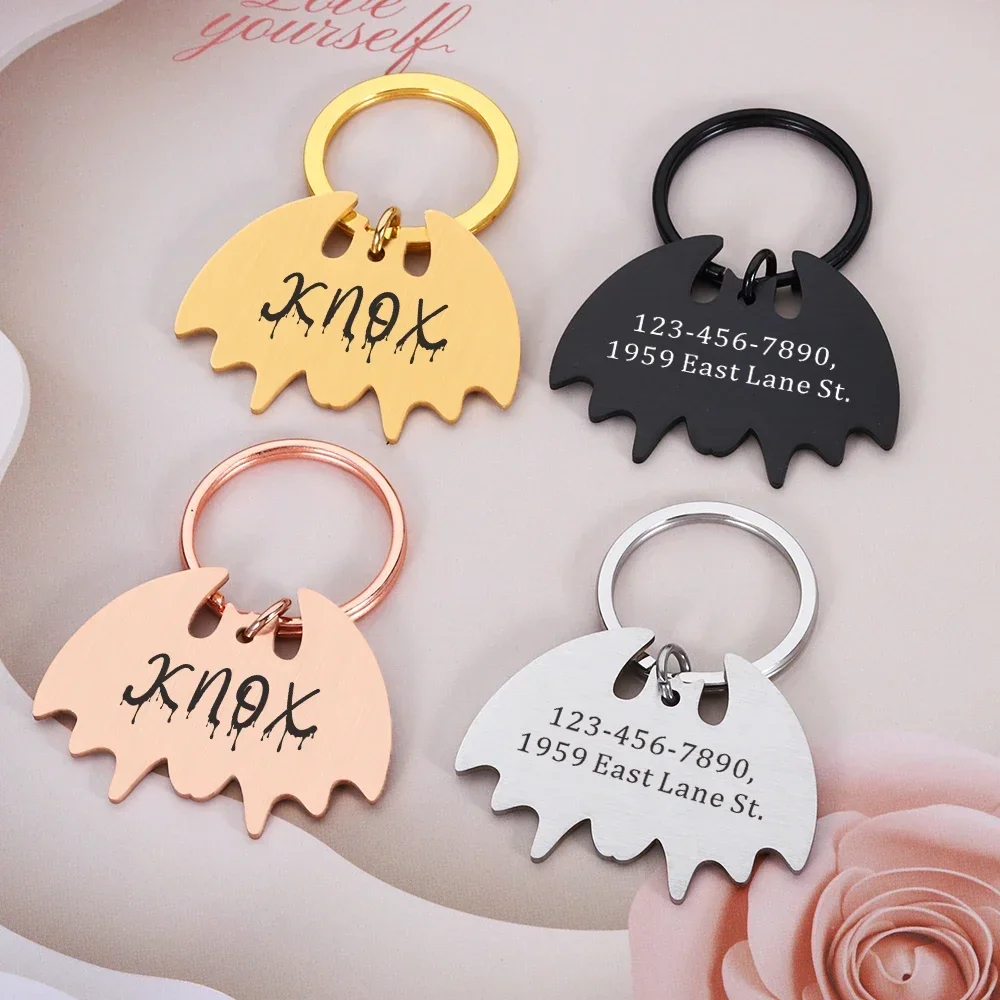 Personalized Cat ID Tag Engraving Pet ID Tag Dog Name Number Anti-lost Collar Custom Cat Tag Halloween Bats Accessories