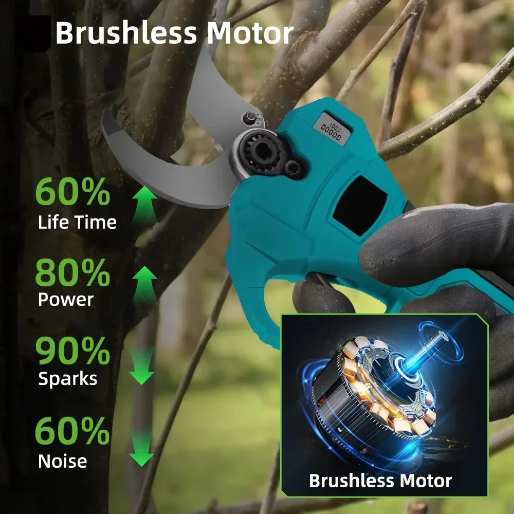 45MM 2 Gears Brushless Electric Pruning Shear Rechargeable Cordless Tree Branch Pruner Garden Tool for Makit Battery