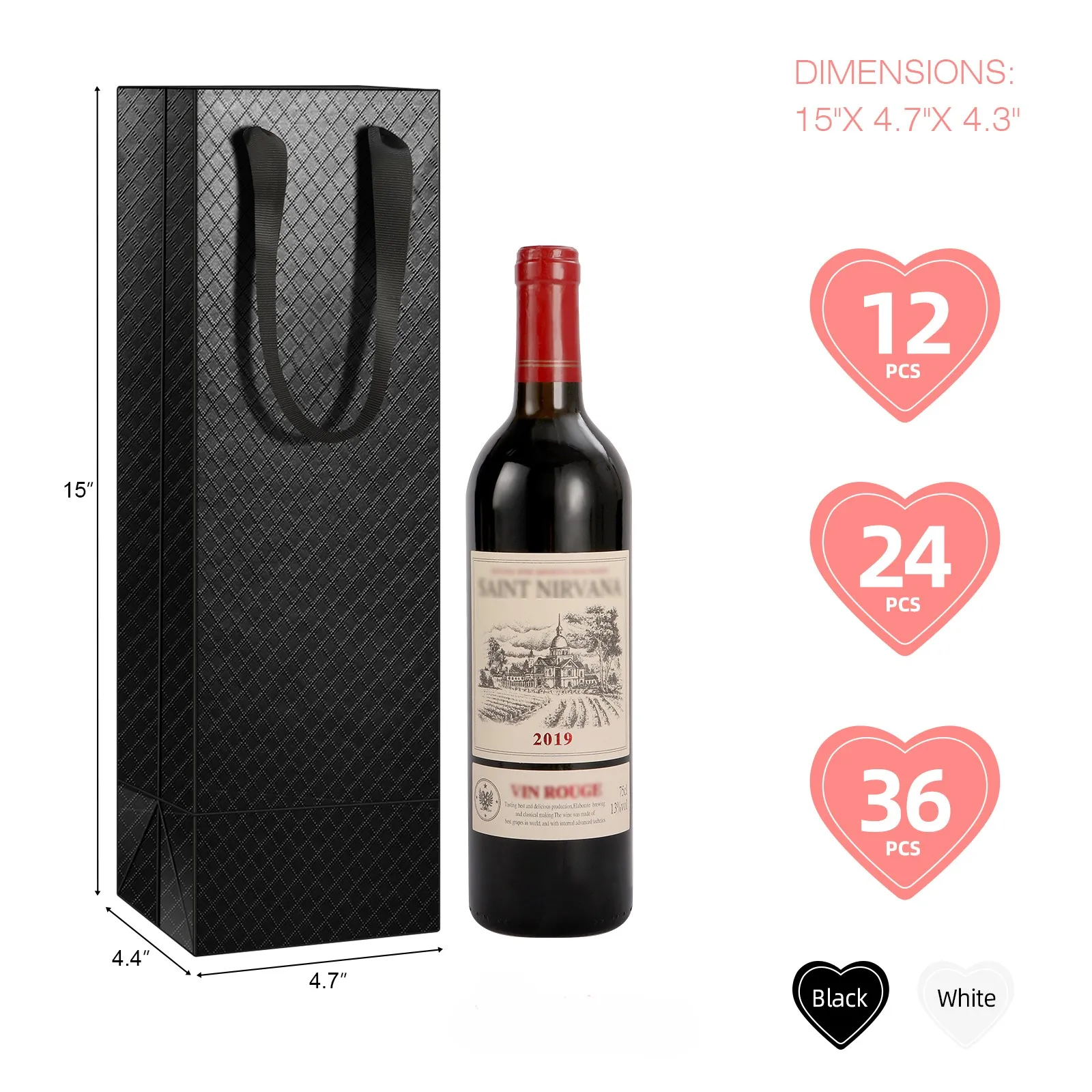 36 Pack Wine Gift Bages 15x4.7x4.4 Inches Wine Bottles Gift Bag for Liquor and Champagne with Handle for Birthday Party Wedding