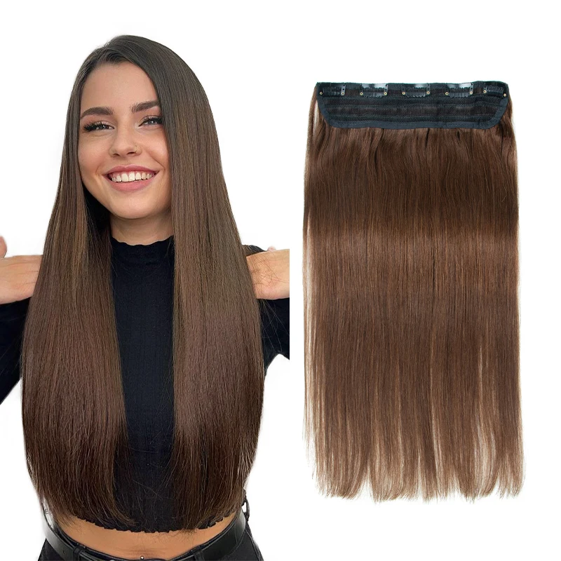Brown Clip In Hair 1PC Natural Hair Extensions Straight Clip-On Add Volume HairPieces 14 18 22 inch 02 04 1B 01 P4-27