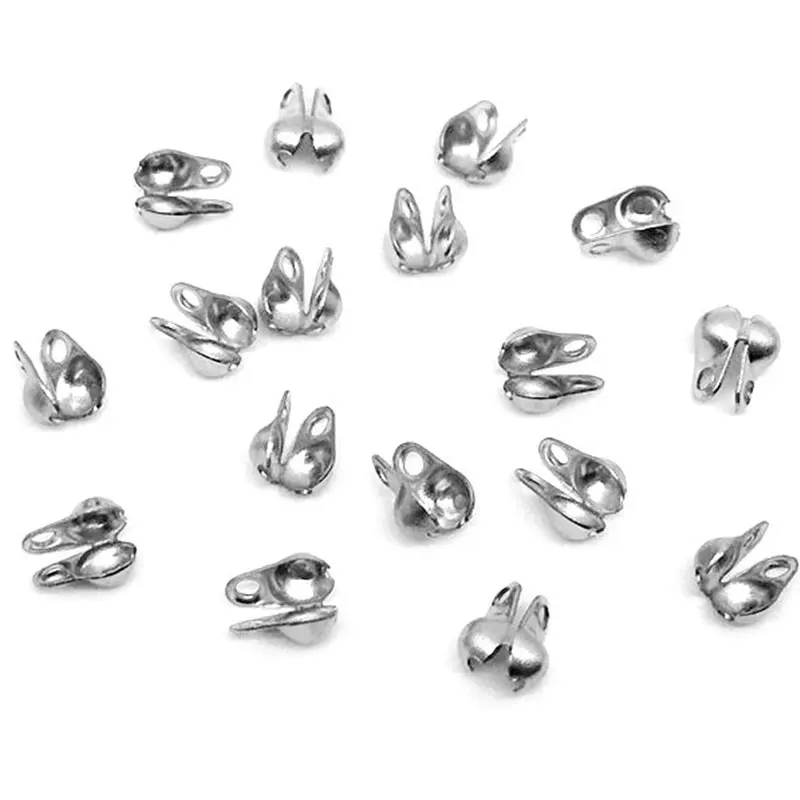50pcs Fitting Stainless Steel Ball Chain Calotte Crimp Beads Connectors End Clasp DIY Bracelet Necklace Making
