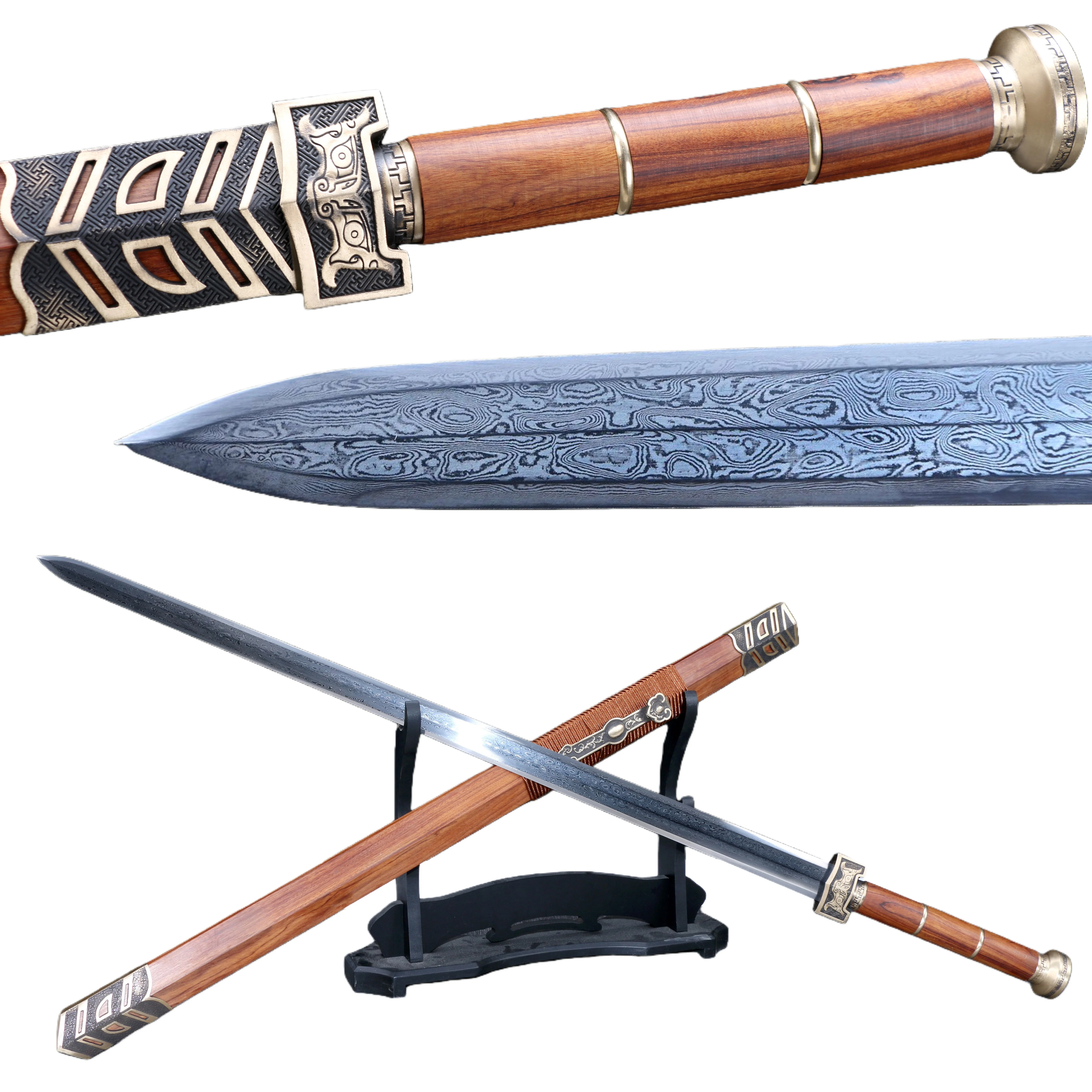 

108 см средневековый меч, европейские рыцари-тамплиеры, косплей, складное стальное дамасское лезвие, деревянный чехол Shirasaya, держатель меча Катана