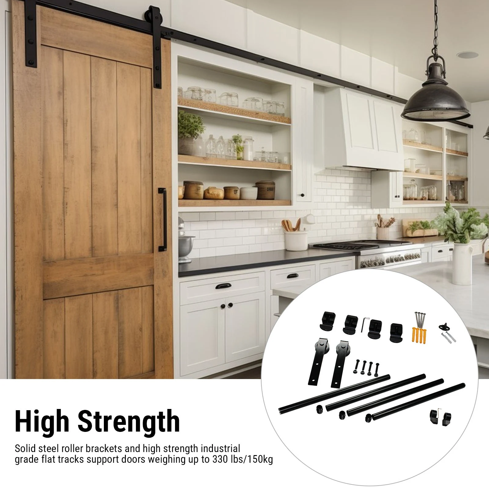 

6.6FT Sliding Barn Door Hardware Kit Smoothly and Quietly Sliding Barn Door Track with Floor Guide for Home Black