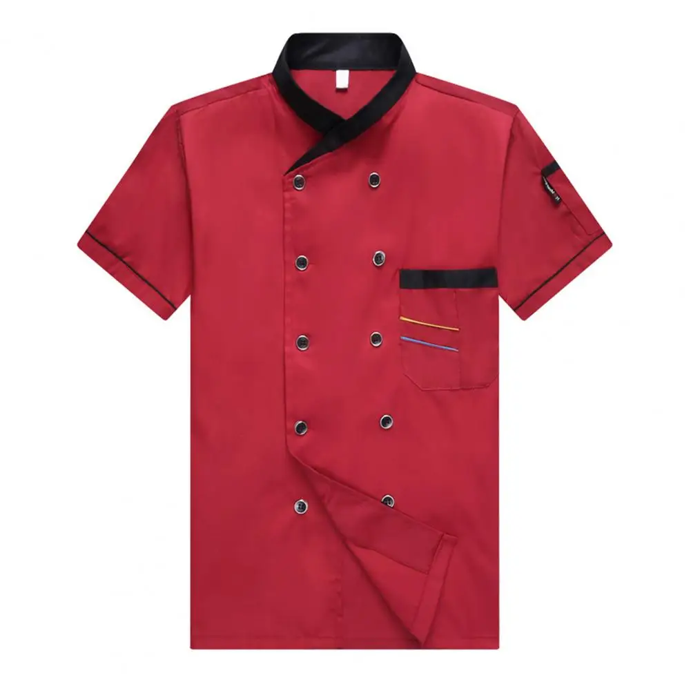 Chef Shirt Double-breasted Patch Pocket Buttons Short Sleeve Cooking Restaurant Unisex Plus Size Chef Uniform Restaurant Garment