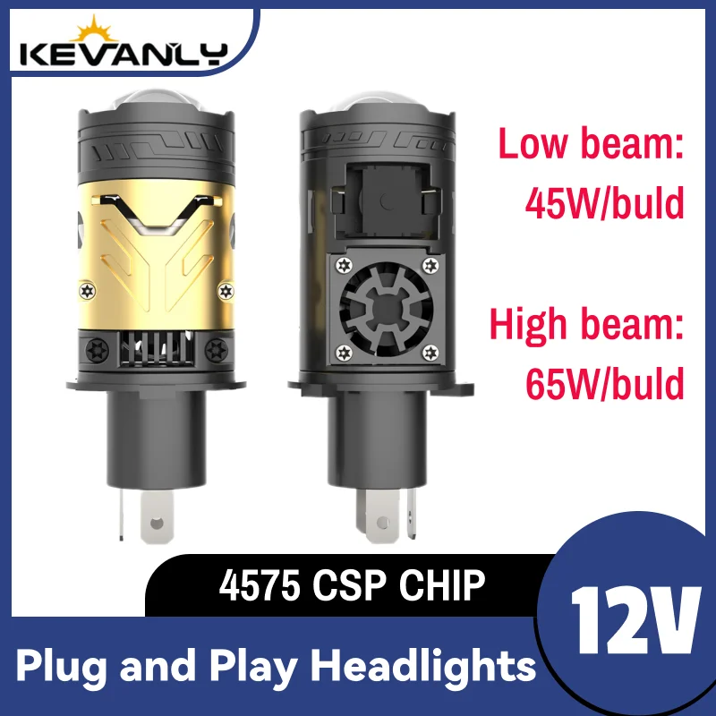 KEVANLY H4 LED Direct Plug Solenoid Headlight Projector Lens CANBUS Super Bright 6500K Turbo Fan 9003/HB2 For Car Motorcycles