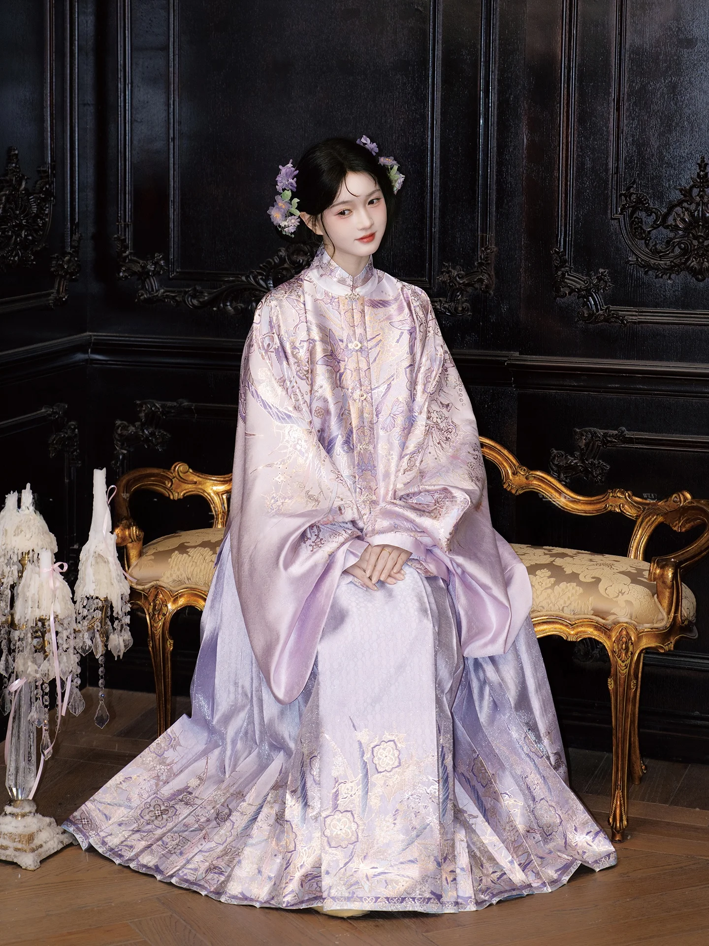 New Spring Collection LingYinRuMeng Ming Dynasty Style Stand Collar Button Front Coat And Golden  Face Skirt Set Women's...
