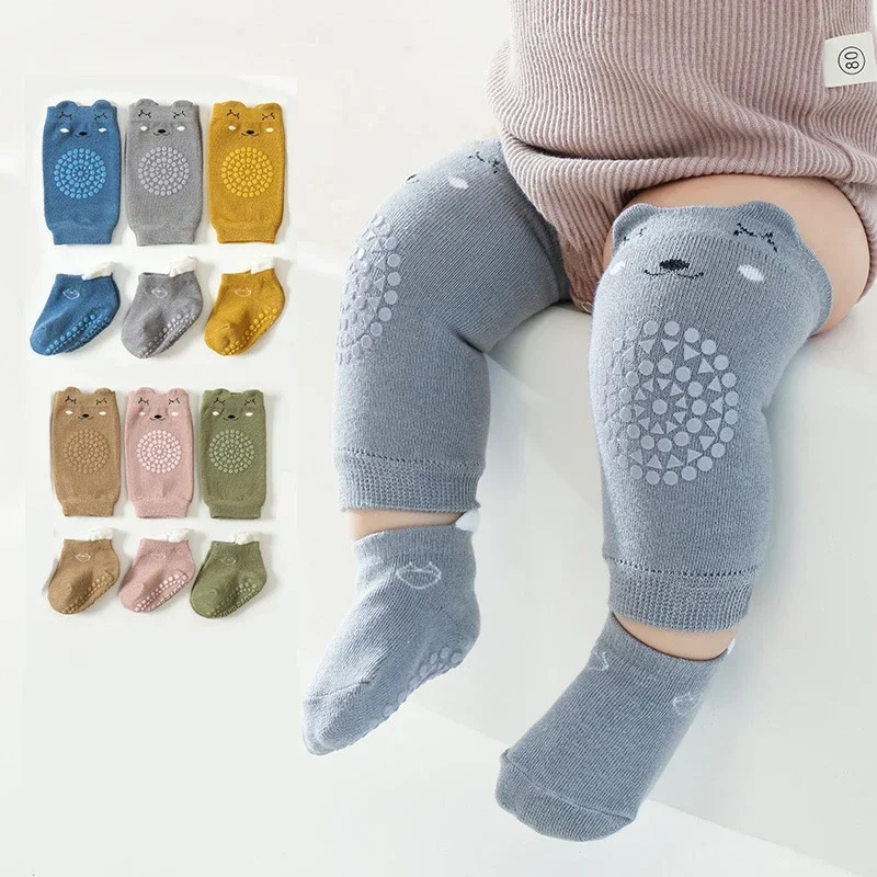 Kinder-Krabbelsocken-Set Sommer Baby Knie-Cartoon-Antirutsch-Socken Sicherheits-Bodensocken Knieschoner Laufschutz für Mädchen Jungen