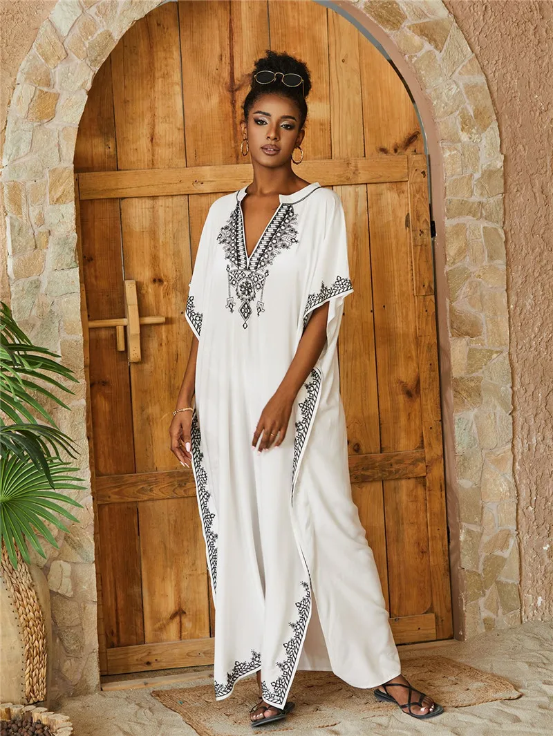 Sukienki Kaftan Strój kąpielowy dla kobiet Strój kąpielowy Coverup Plus Size Caftan plażowy Cover Up na stroje kąpielowe Haft