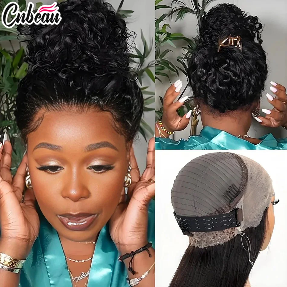 

250 Плотность Invisi Strap 360 Полный кружевной фронтальный странный вьющийся парик 30-дюймовый черный парик из натуральных волос на шнурке Удобный водный парик Предварительно выщипанный