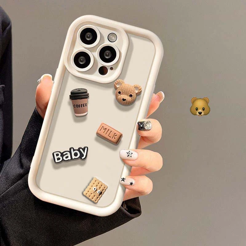 Cute 3D Bear Coffee Cartoon Silicone Case For iPhone 15 12 11 13 14 Pro Max 16 Pro 7 8 Plus X XS XR 15pro Cases Soft Matte Cover