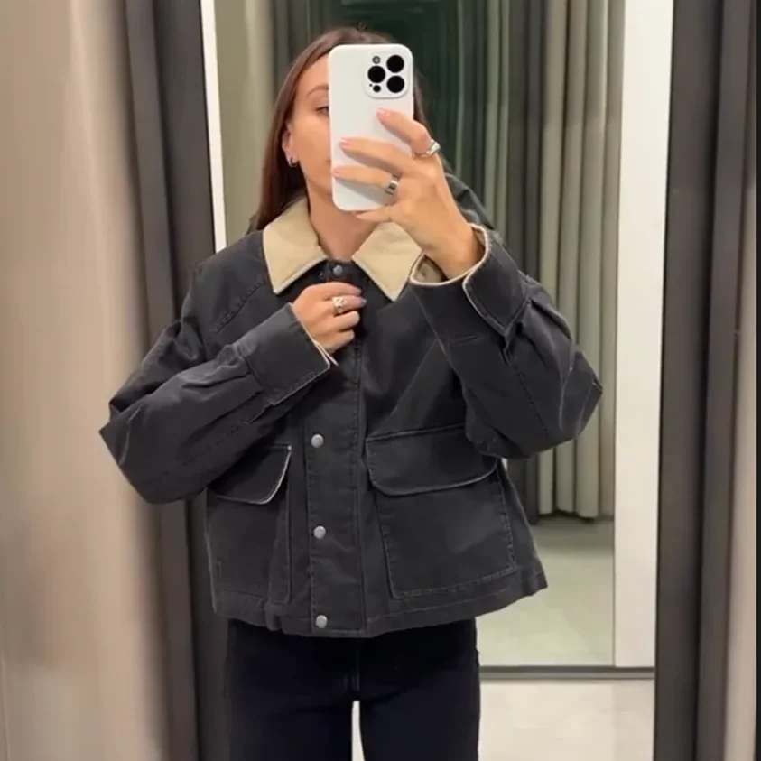 

KONDALA-Женская винтажная куртка на молнии с пуговицами контрастного цвета, свободная куртка с лацканами, новинка 2024, осенне-зимняя модная простая современная куртка