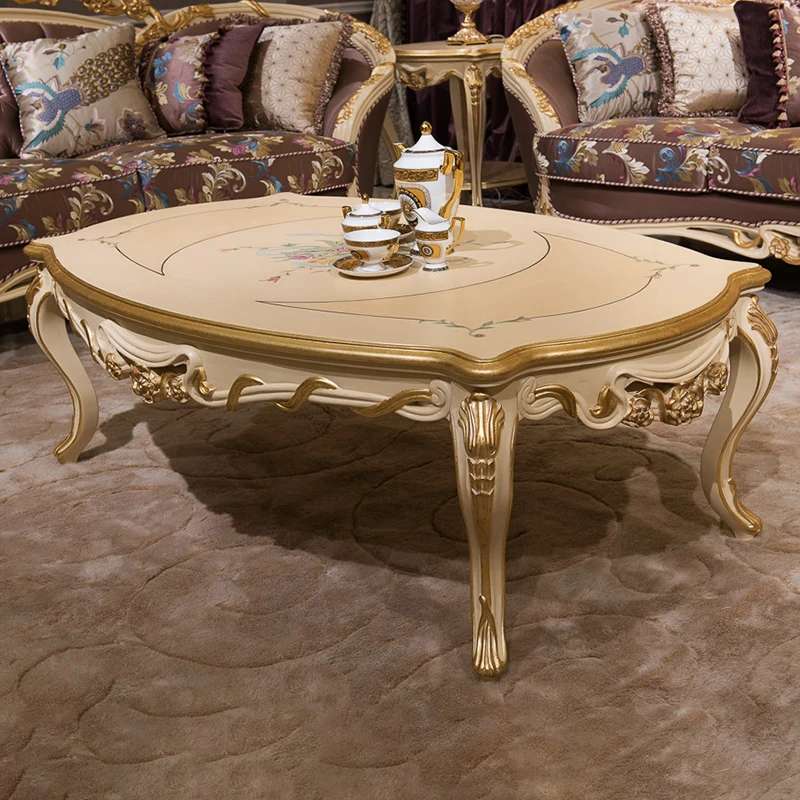 ！@Manufacturer Furniture Antique High End Art Table Hotel Villa French Style Carved Wood Coffee Table