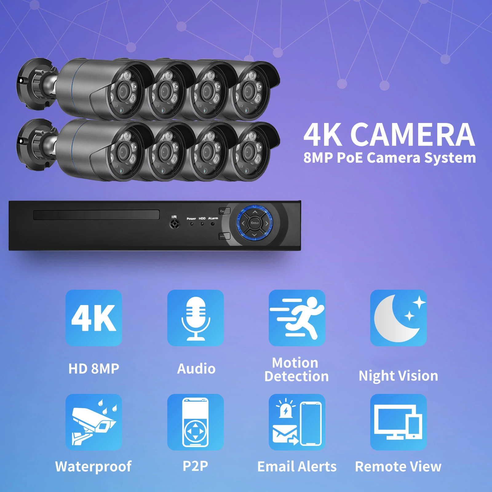 

Gadinan H.265 + POE NVR IP-камера 8CH 4K Цветное ночное видение Открытый аудио Комплект видеонаблюдения Обнаружение человека CCTV