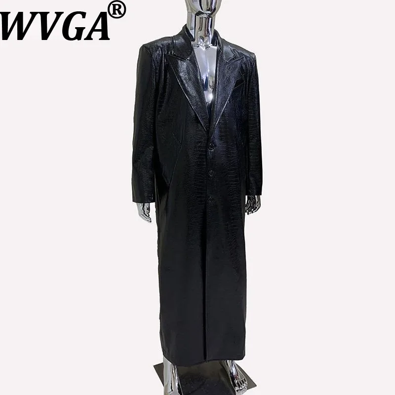 

WVGA Autumn Winter New Men Pattern Printed Trendy Leather Jackets Niche Casual Padded Shoulder Turn-Down Collar OverCoats W15431