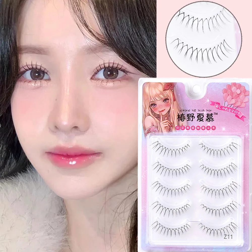 Korean V-shaped Flase Eyelashes Makeup Natural Artificial Lashes Soft Wispy Fairy Grafting Eyelash Extension Transparent Stem