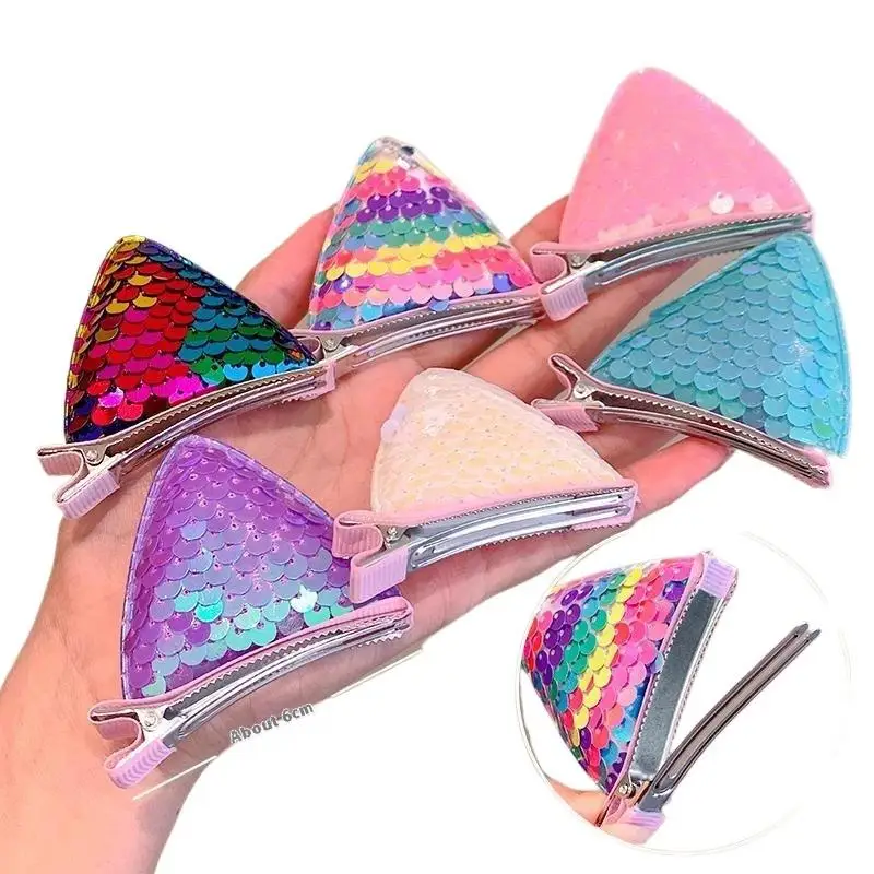 2 шт. новые заколки для волос с кошачьими ушками и блестками, заколки для волос для девочек, милые аксессуары для волос, детские милые заколки, детские модные головные уборы, украшения