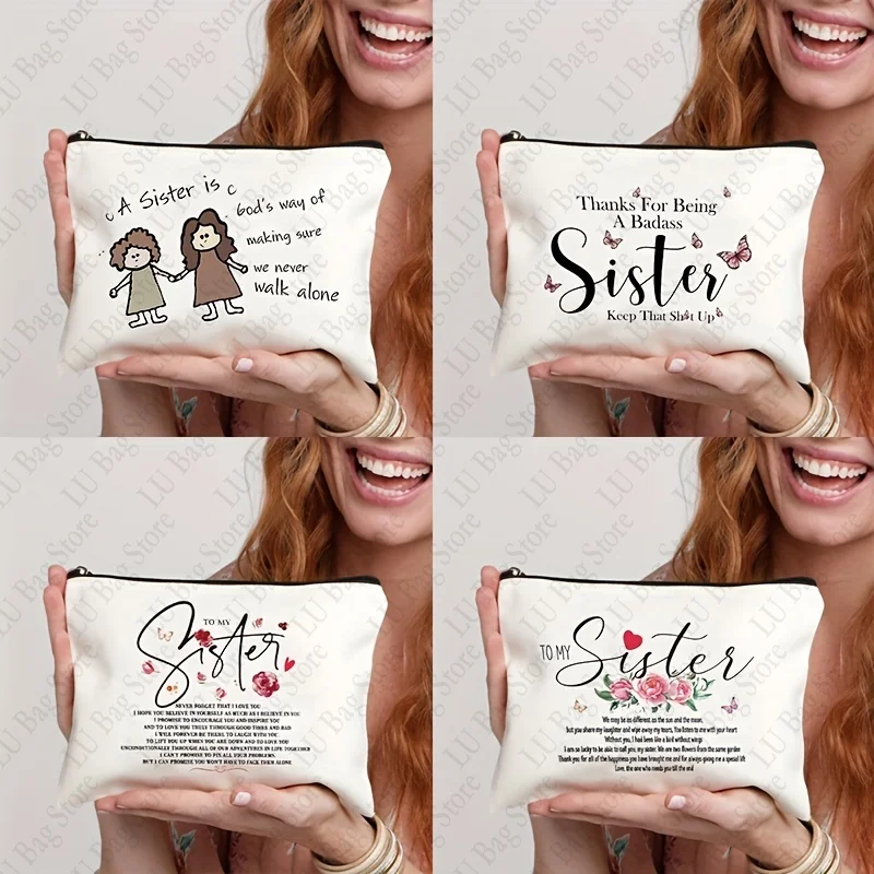 

So Lucky To Be To Call You Sister Pattern Travel Cosmetics Bag To My Sister Birthday Gifts From Sisters Friends Makeup Bag