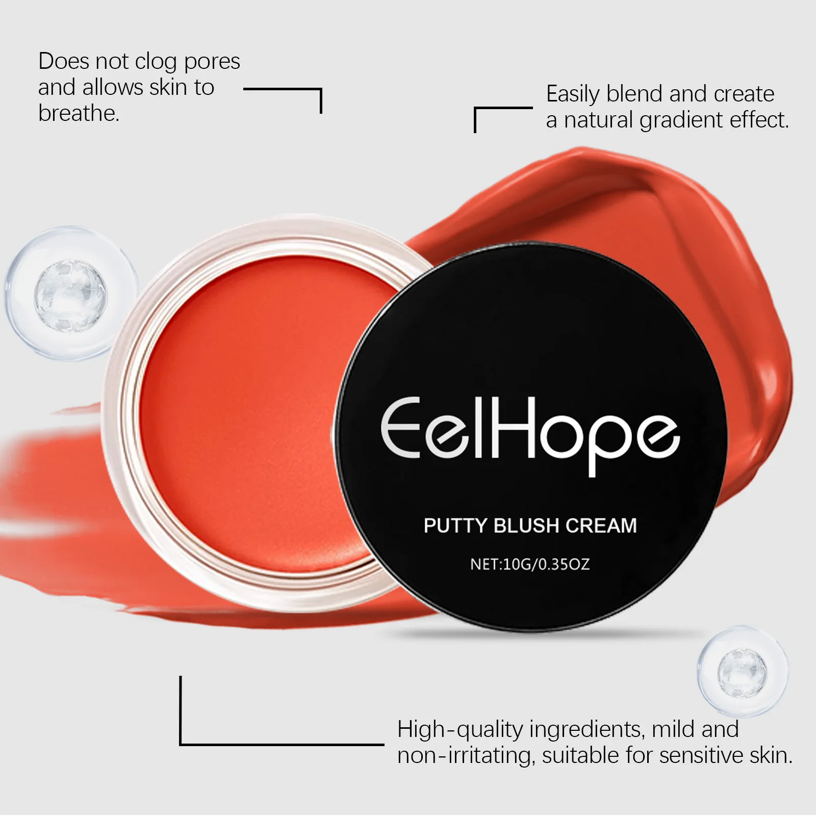 Blush hydratant pour le visage à haute pigmentation, poudre rouge naturelle, nourrissante, imperméable, lisse, orange, visage, joue, maquillage, cosmétiques, 256