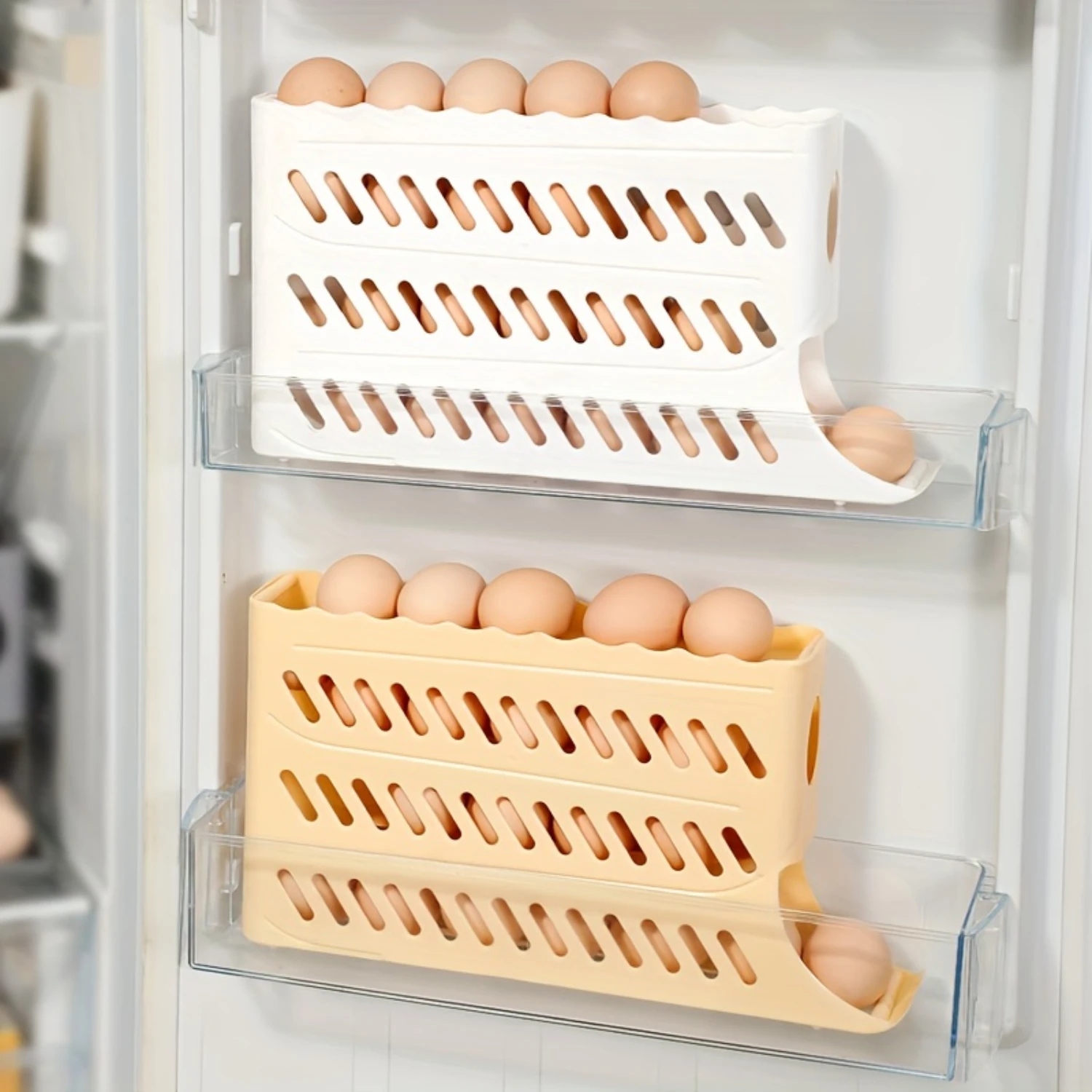 Fridge Side Door Egg Holder Large Capacity Egg Holder 4-Tier Auto Rolling Egg  Rack For  Countertop Cabinets