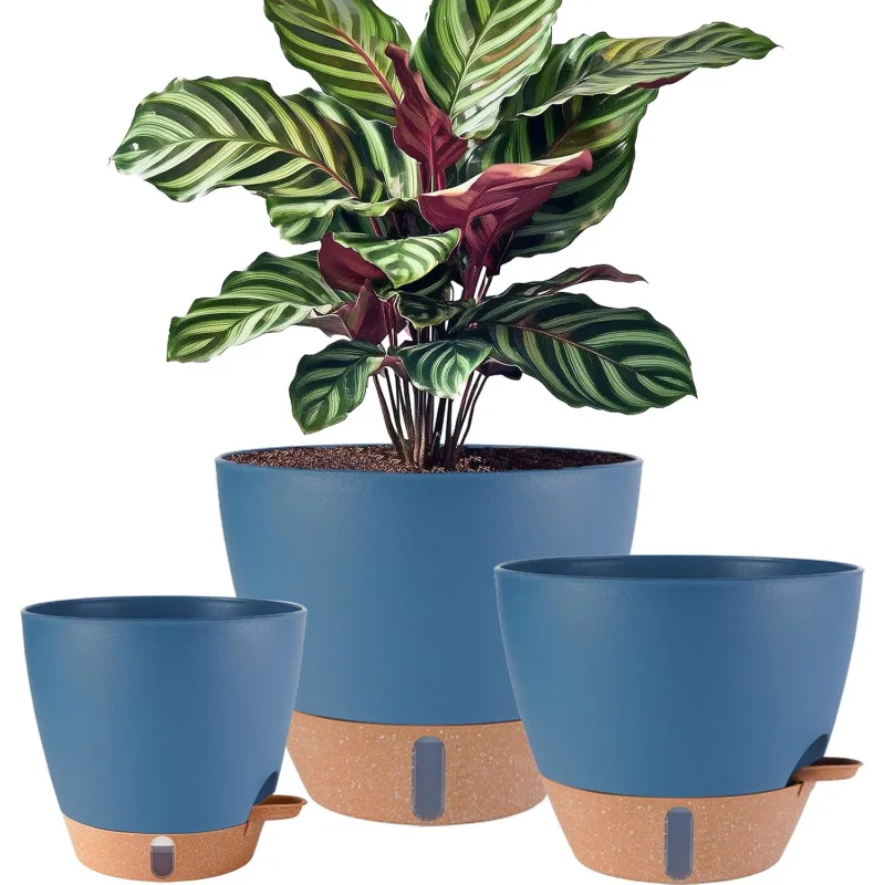 

12/10/8 inch Plant Pots, Large Plastic Self Watering Planters with Drainage Holes, Deep Reservoir, Water Level Indicator