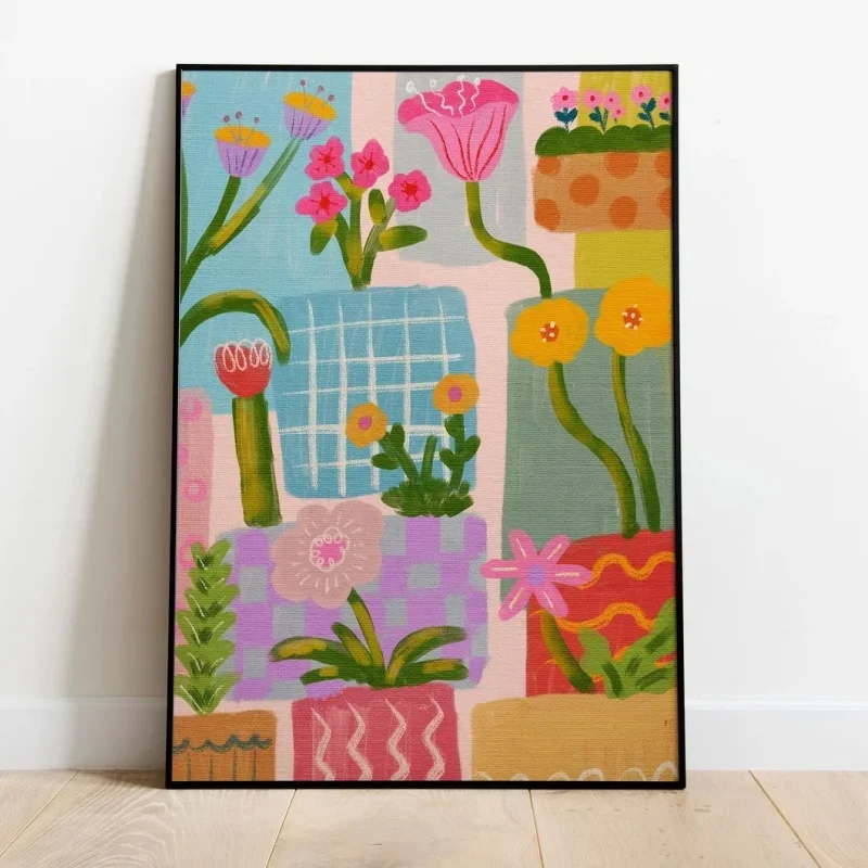 (No frame)Colorful Floral Abstract Art Print: Geometric Living Room Decor Home Decor Frameless Canvas Art Wall Decoration Pos