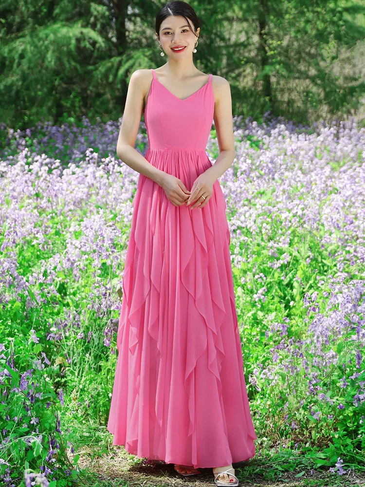 New Women Summer Spaghetti Strap Dress Fashion Solid Color High Waist Edible Tree Fungus Camisole Dress Casual Holiday Dress