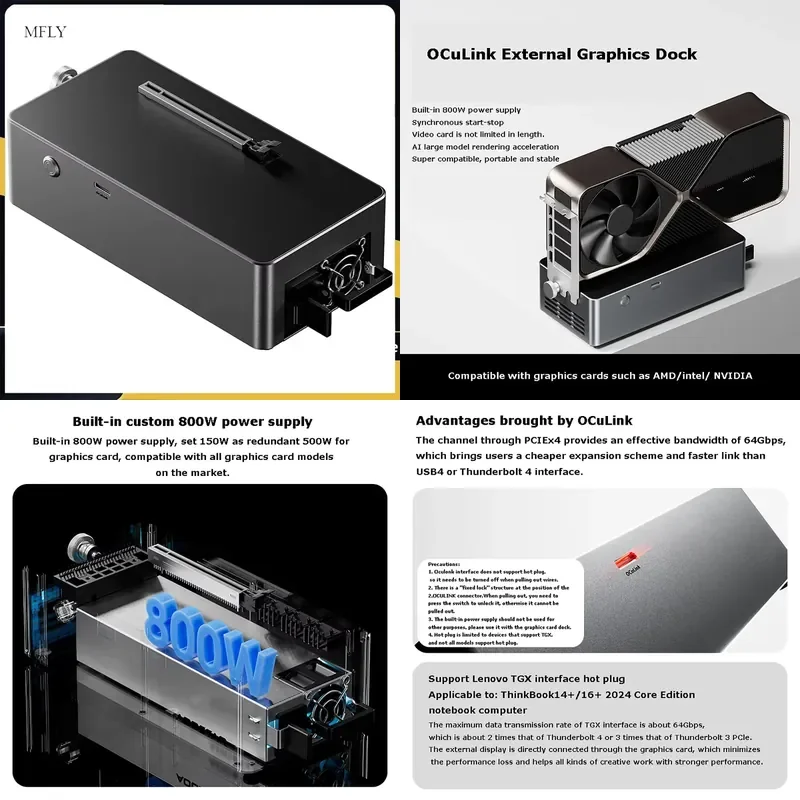 AG02/AG01 EGPU Dock with OCuLink & USB4 Dual Ports, PCIe 4.0 X4 High Speed for Laptop Mini PC External Graphics Card