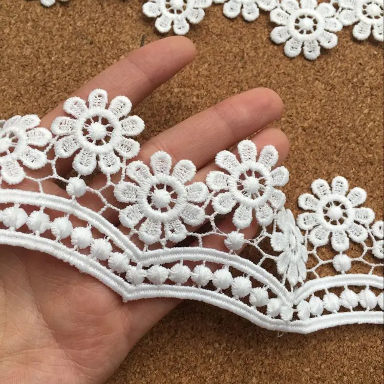 5CM Wide Beautiful White Cotton Embroidered Flowers Lace Fabric Wedding Dress Decorative Lace Edging Trim Ribbon Sewing Guipure