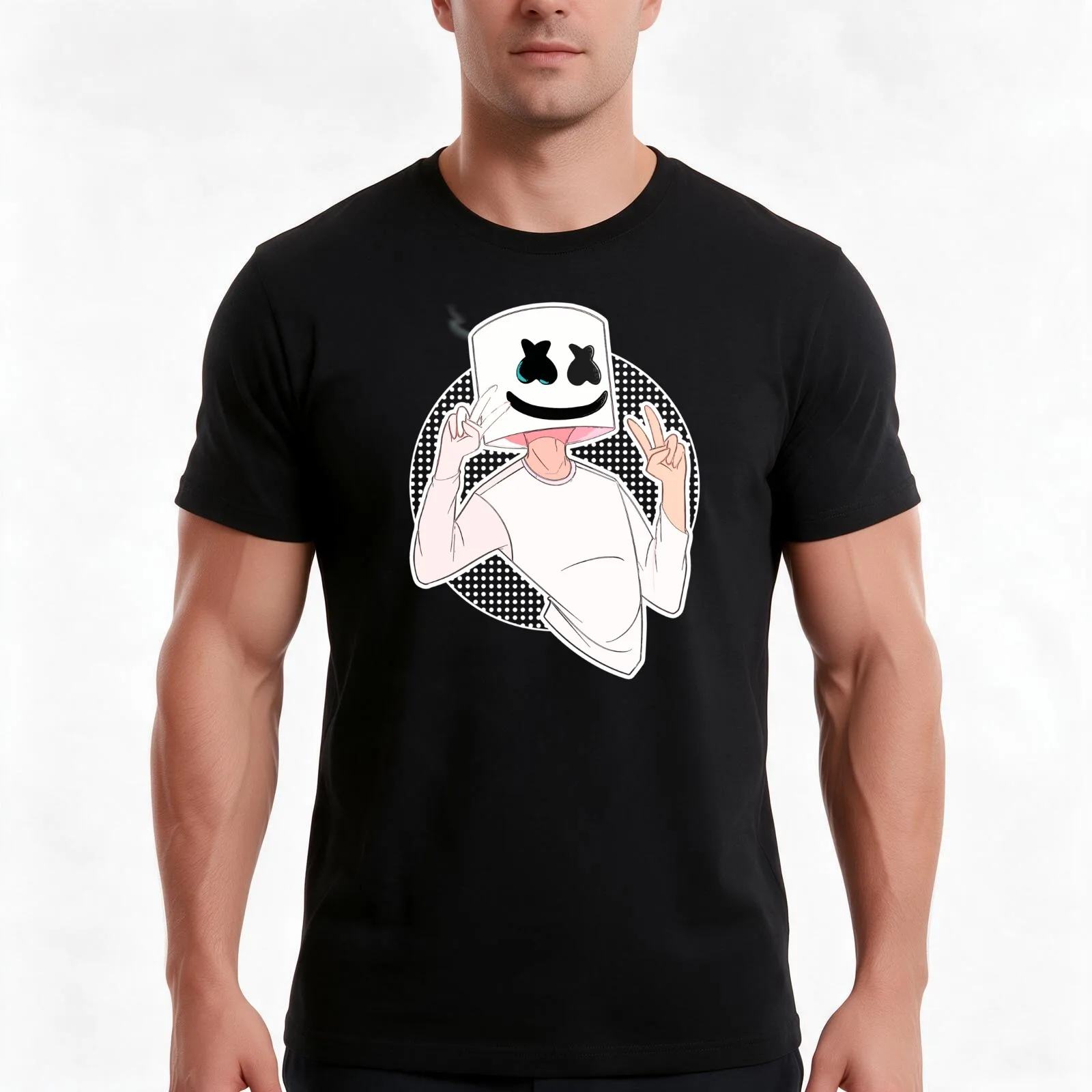 Marshmallow T-Shirt, Summer Casual Cotton Tee, Oversized Streetwear Tops, Vintage Graphic Print, Loose Fit Short Sleeve