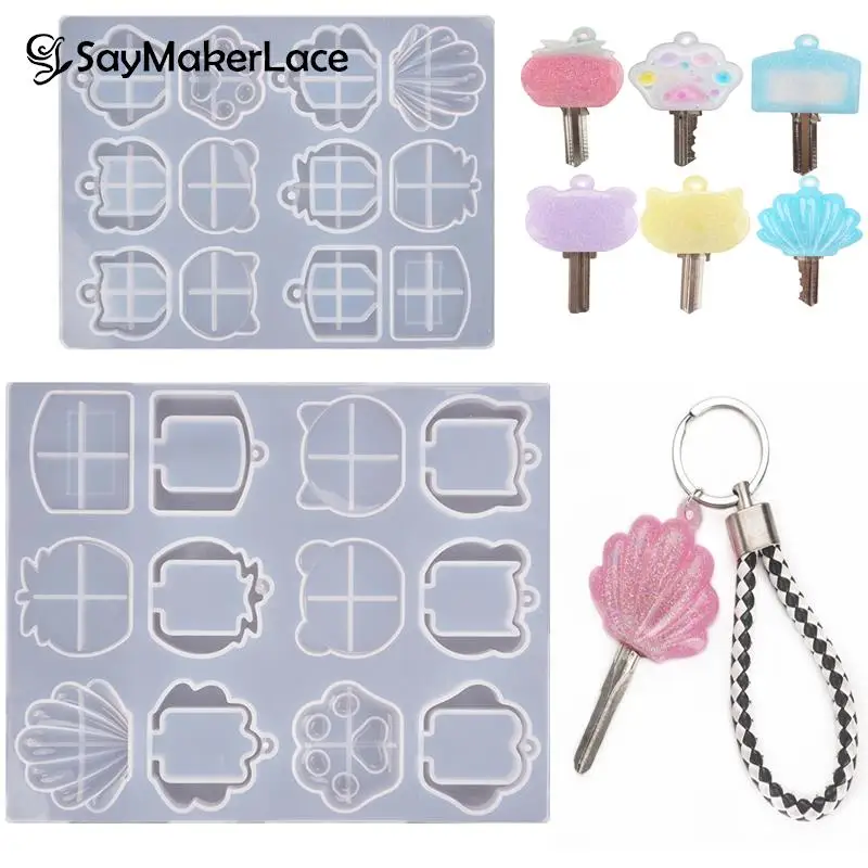 1PCS DIY Multi-style Key Cover Mold Transparent Silicone Mould Dried Flower Resin Decorative Craft Epoxy Resin Molds For Jewrly