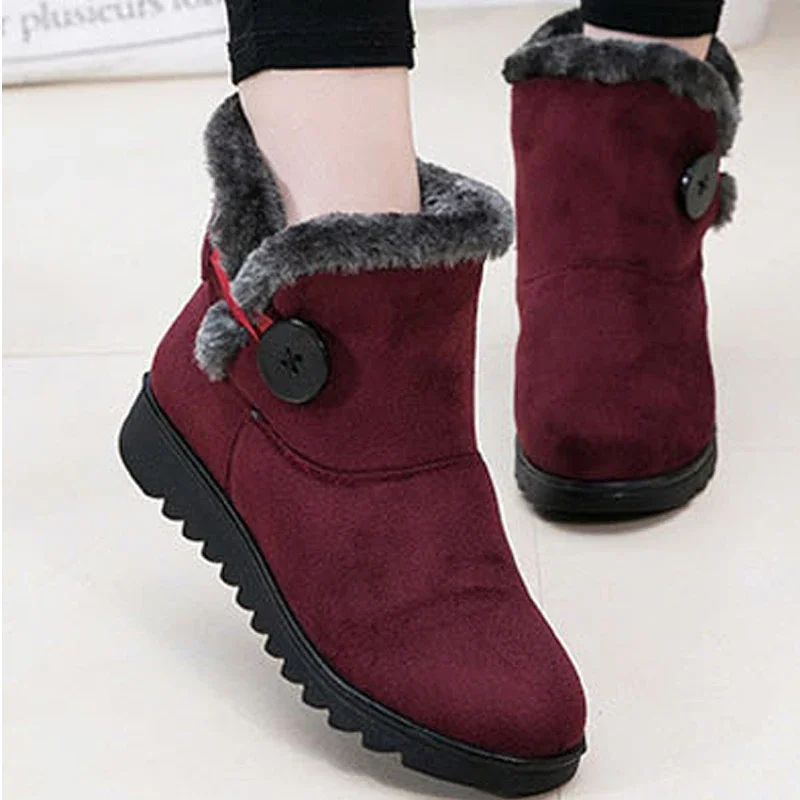 YAERNI Hot Sale Shoes Women Boots Solid Slip-On Soft Cute Women Snow Boots Round Toe Flat with Winter Fur Ankle Boots