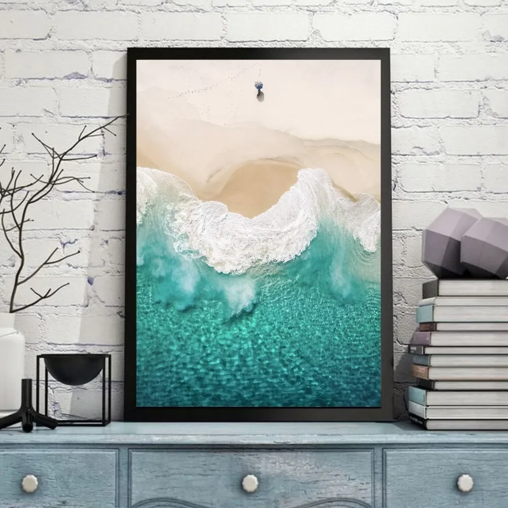 Beach Ocean wave Poster Self-adhesive Art Poster Retro Kraft Paper Sticker DIY Room Bar Cafe Vintage Decorative Painting