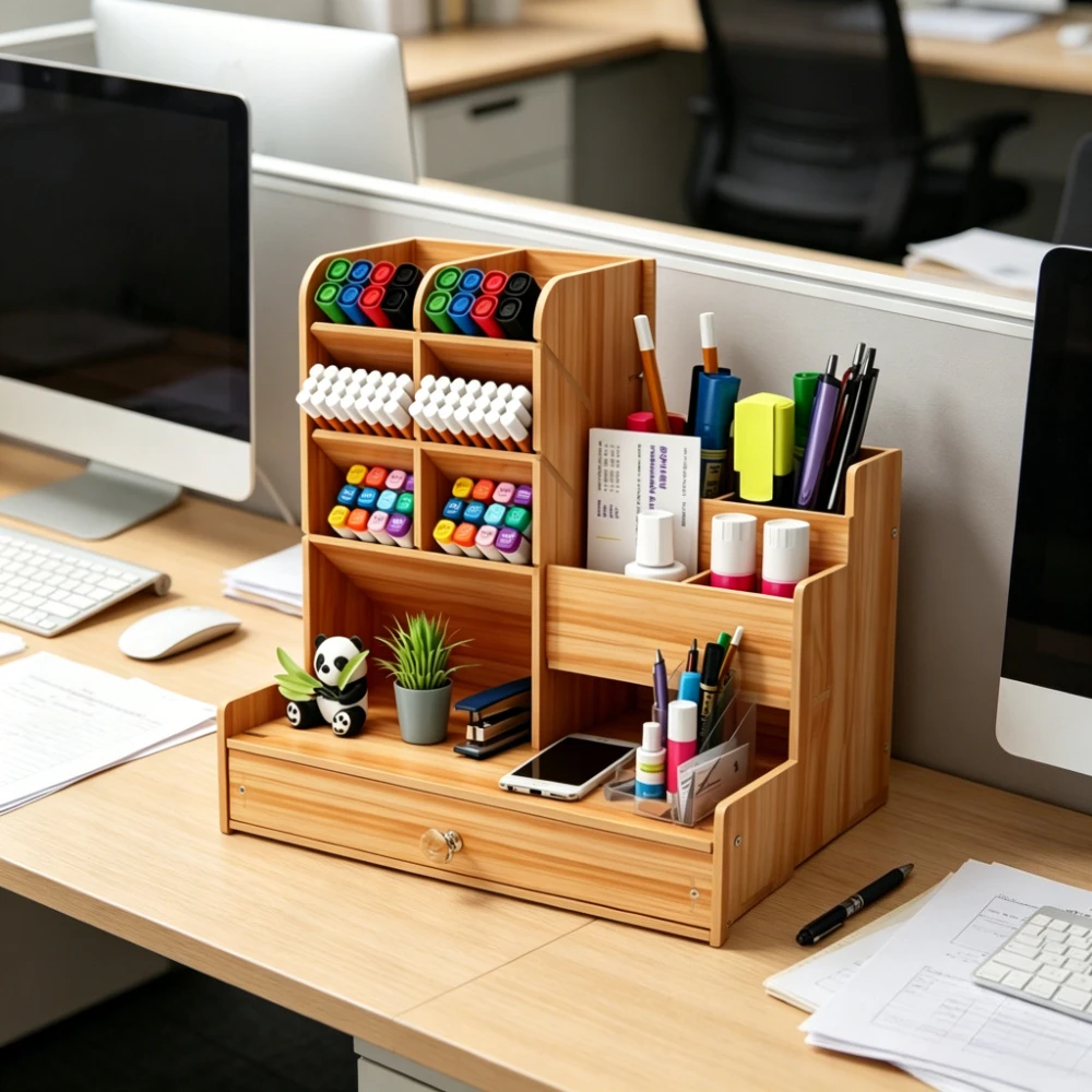 Kreativer Multifunktionaler Holz-Schreibtisch-Organizer Stifthalter Schreibwaren-Aufbewahrungsbox Desktop-Organizer für Büro Schule Zuhause