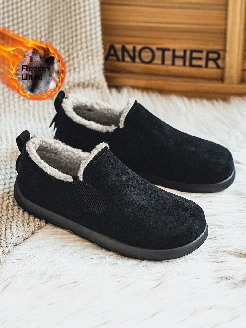 Men's Winter Waterproof Anti-slip Fleece Lined Leather Fur Integrated Casual  Shoes Warm Comfortable Slip-On Outdo...