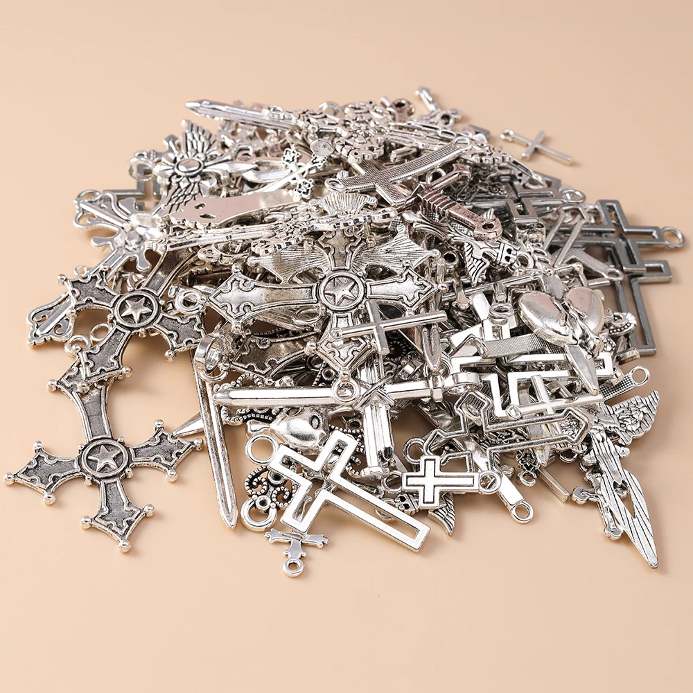 Leslie 10/20/30 Stück Steampunk Kreuz Charms für Ohrringe Halskette Schmuckherstellung Silber Farbe Gothic Kreuze Anhänger DIY Versorgung – Detail 3