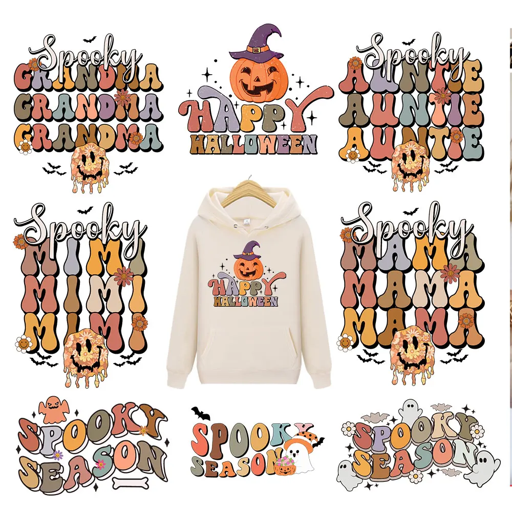 

Happy Halloween Heat Transfer Spooky Printing Designs For Clothes Accessory Washable Iron-on Transfers Patches For Kids Clothing