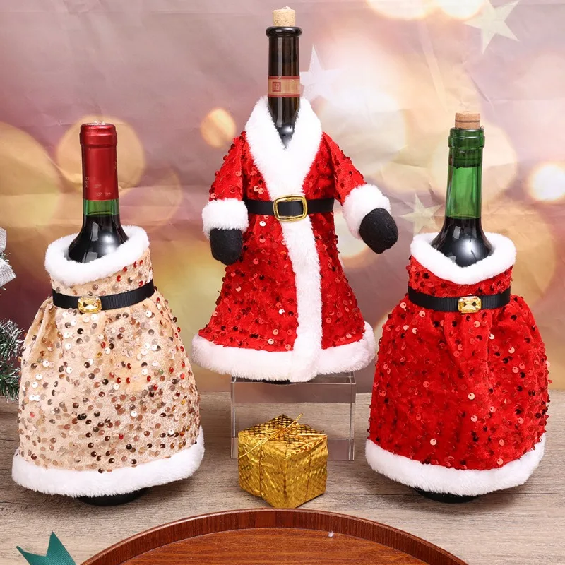 4/1PCS Plush Wine Bottle Cover Red Dress Clothes Christmas Wine Bottle Bags Xmas New Year Party Dinner Table Gift Decoration