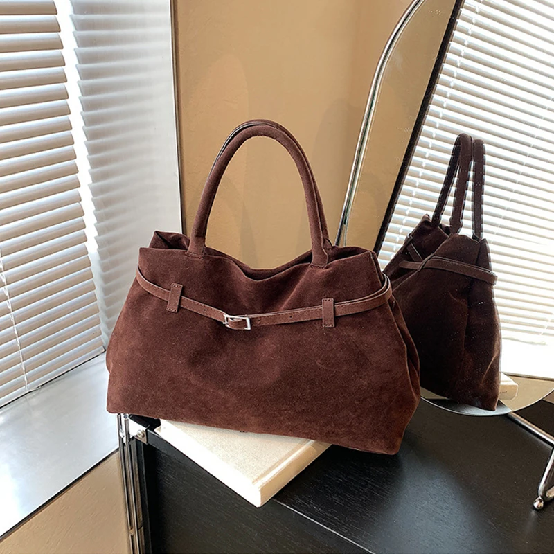 

Buckle Decorative Design Solid Faux Suede Handbag Large Capacity Hasp Casual Tote Hot Sale Bags for Women Bolsas Femininas