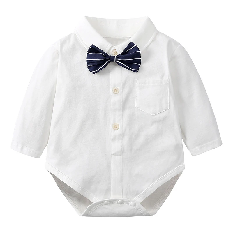 

Baby Boys Shirt 0-24 Months White Bodysuits Pure Cotton Solid Color Lapel Onesies Baby Boy Baptismal Gowns