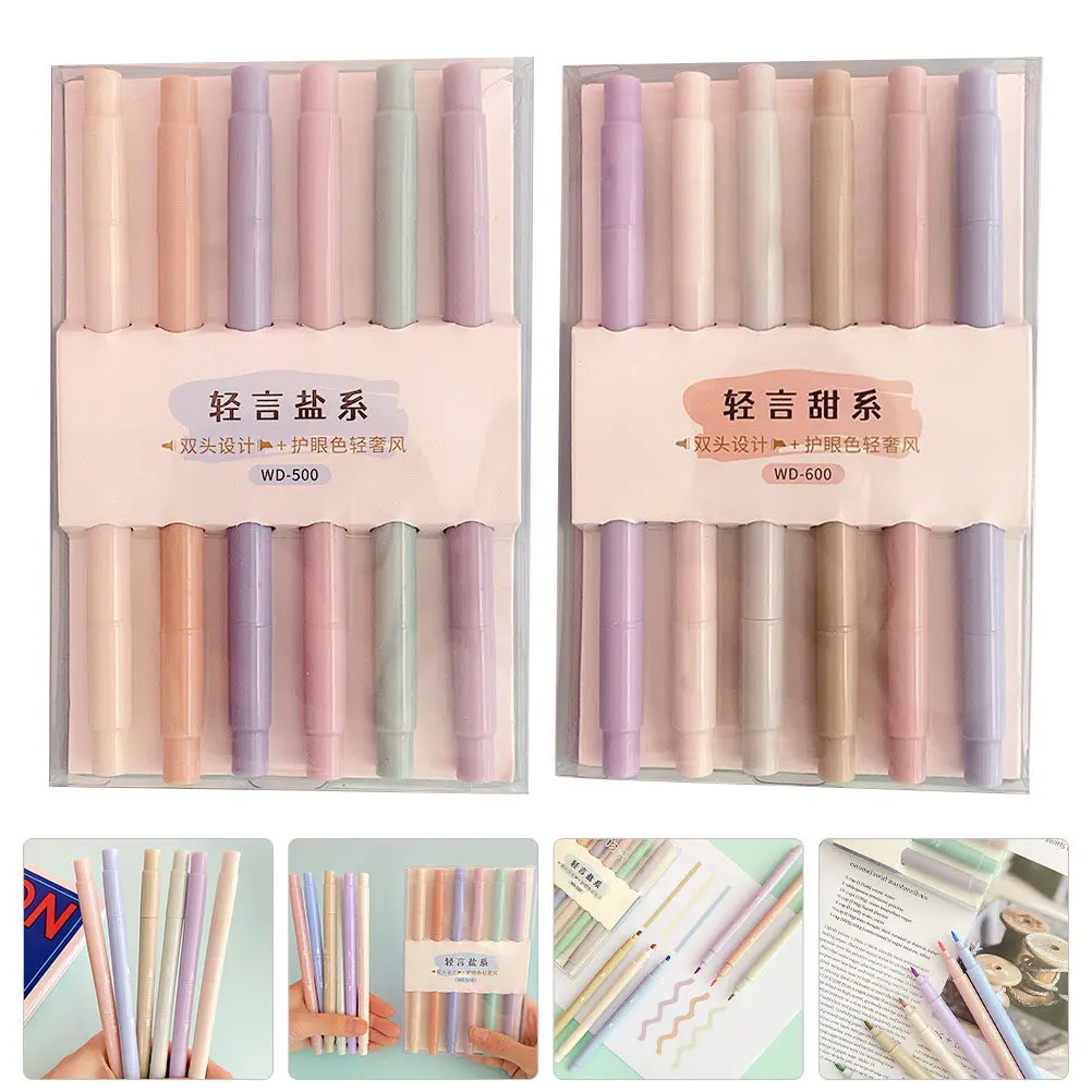12Pcs Highlighters Portable Smooth Writing Water-Based Pigment Bright Colors Office School Multi-Function Markers Convenient