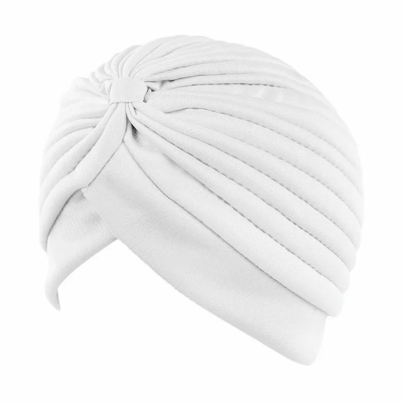 Solid Color Crinkle Muslim Hijab Turban Hat for Women Head Wraps Fashion Ladies Beanie Headwraps Indian Bonnet