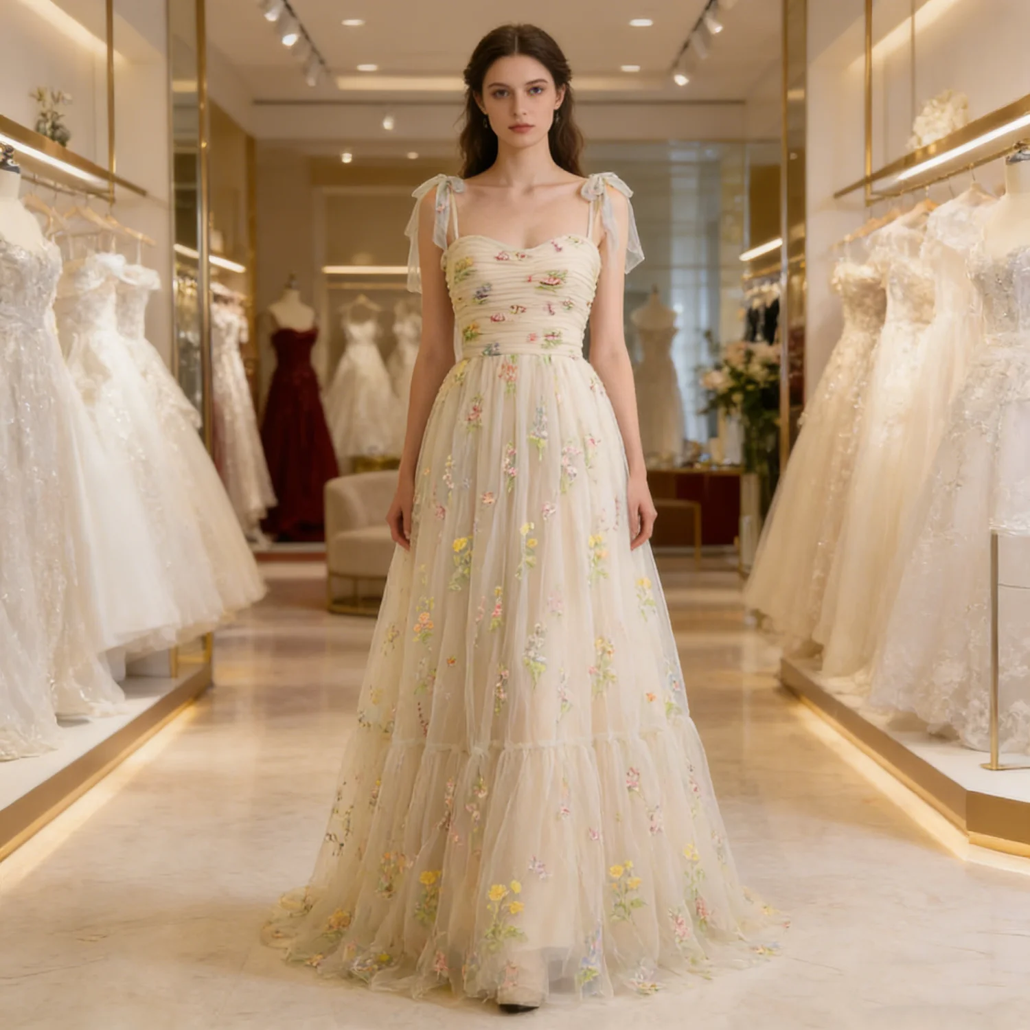 

Women Elegant Evening Party Dress 2026 Mesh Strap Sleeveless Lace Embroidery Dubai Banquet Gown Prom Dresses Female Vestidos
