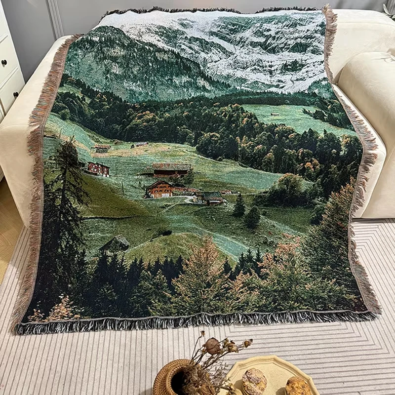 

Snow Mountain Forest Cotton Thread Woven Tapestry Bedroom Decorative Hanging Cloth Cabinet Cover Towel Atmosphere Arrangement